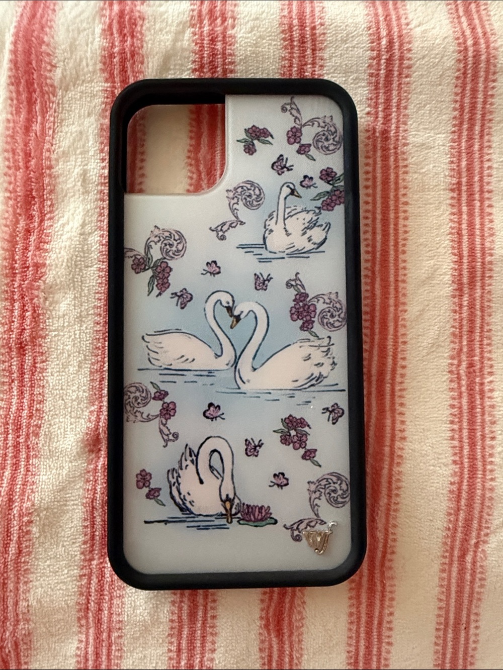 Wildflowers Swan Print Phone Case with Purple Floral Accents